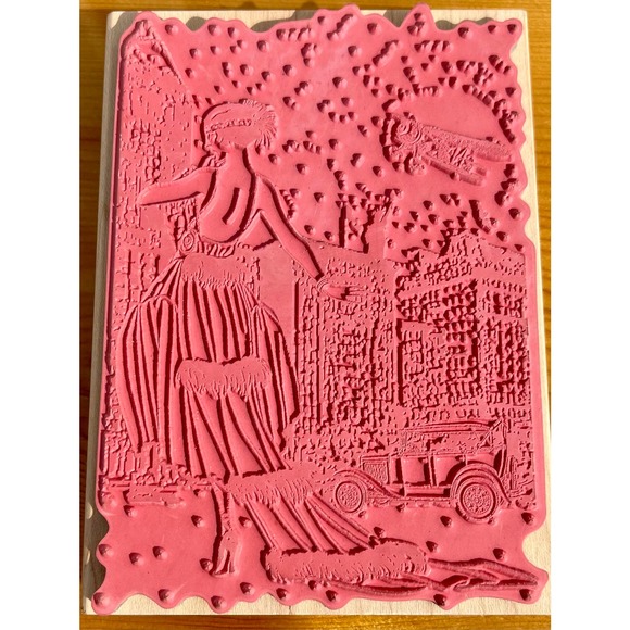 Mounted Red Rubber Stamp Wood Block “New York Diva” Hampton Art - Picture 3 of 7